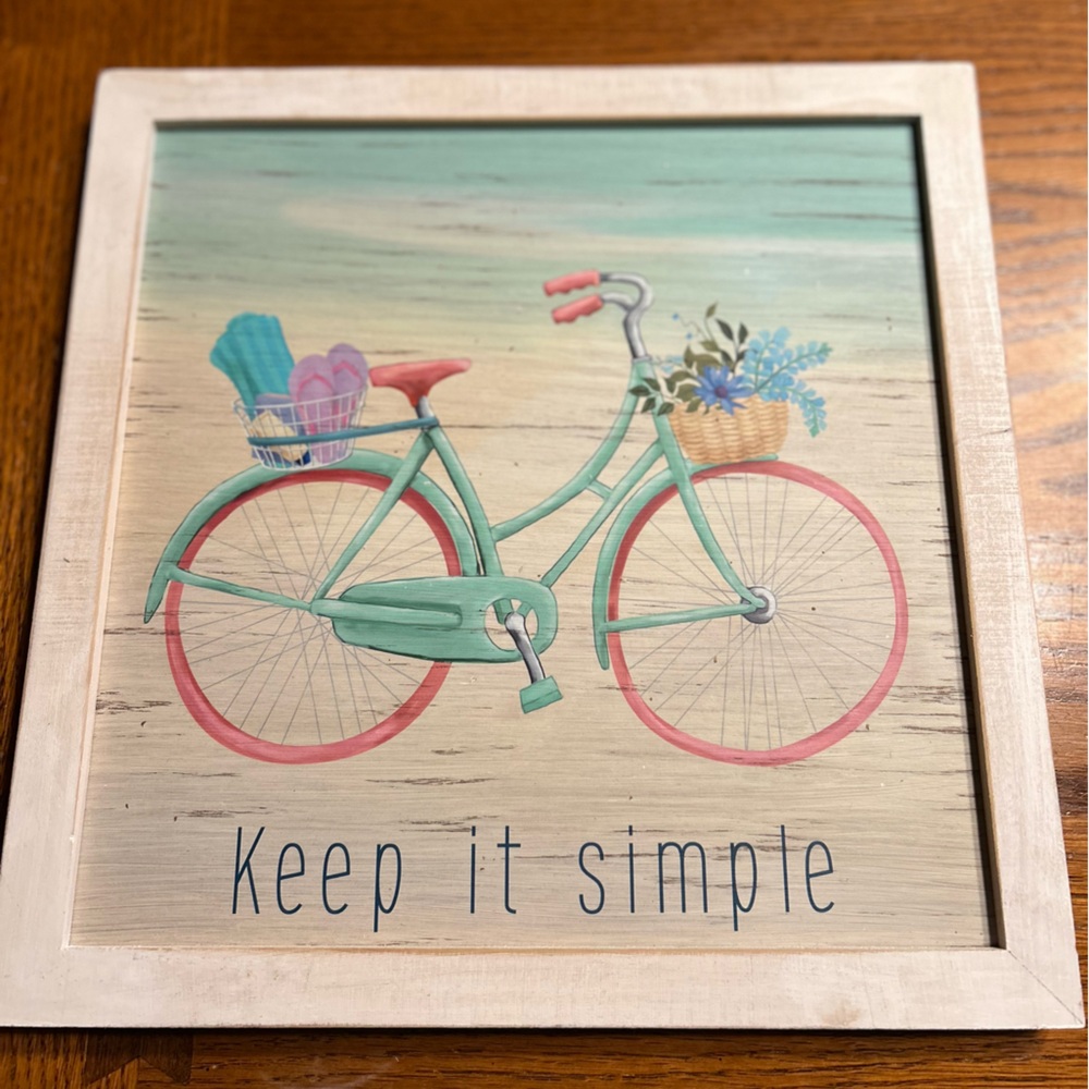 Wooden Wall Art with Bicycle & Floral Basket 12 x 12 inches